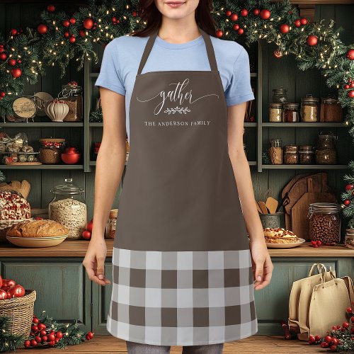 Thanksgiving Gather Fall Brown &Amp;Amp; White Plaid Apron