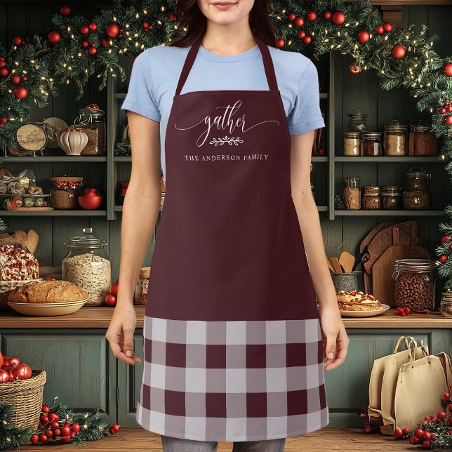 Thanksgiving Gather Fall Burgundy & White Plaid Apron (Creator Uploaded)
