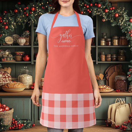 Thanksgiving Gather Fall Coral &Amp;Amp; White Plaid Apron