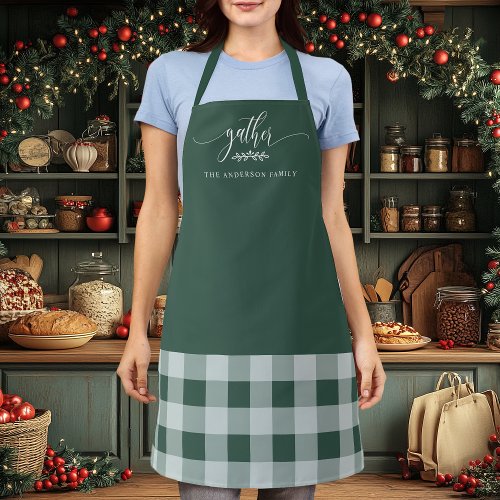 Thanksgiving Gather Fall Green &Amp;Amp; White Plaid Apron