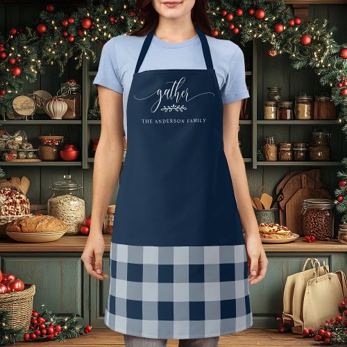 Thanksgiving Gather Fall Navy &Amp;Amp; White Plaid Apron