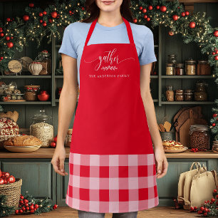 Thanksgiving Gather Fall Red & White Plaid Apron