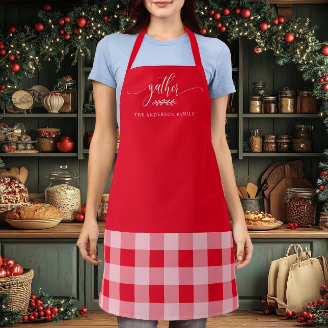 Thanksgiving Gather Fall Red & White Plaid Apron (Creator Uploaded)