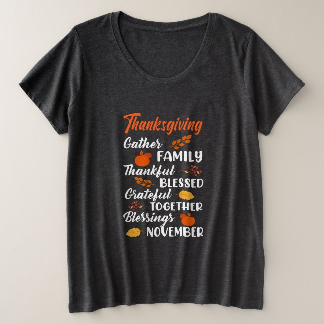 Thanksgiving Gather Family Plus Size T-Shirt (Design Front)
