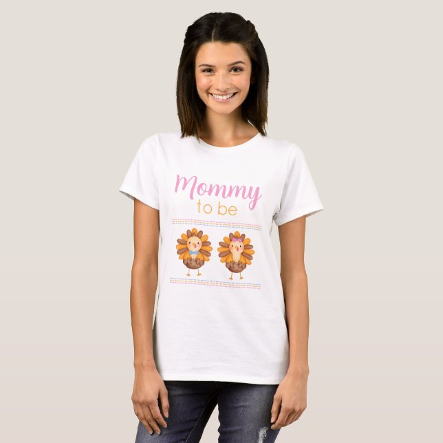 Thanksgiving Gender Reveal Turkey Mommy T-Shirt (Front Full)