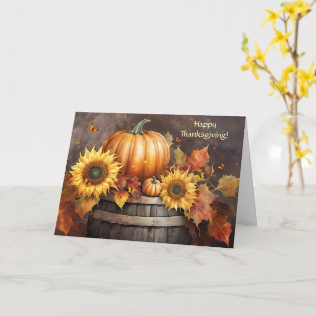 Thanksgiving General with Sunflowers Fall Foliage  Card (Yellow Flower)