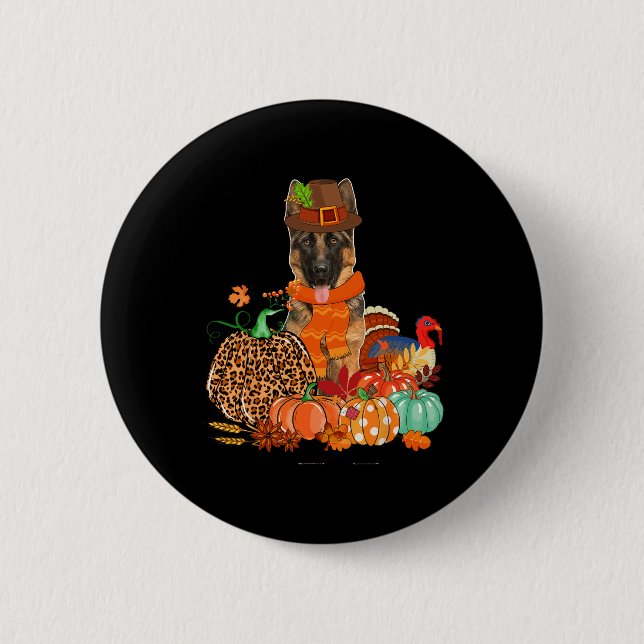 Thanksgiving German Shepherd With Turkey Fall Pump Button (Front)