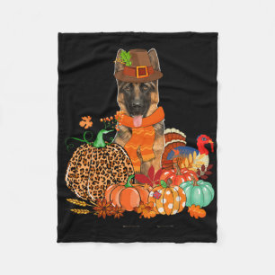 Thanksgiving German Shepherd With Turkey Fall Pump Fleece Blanket