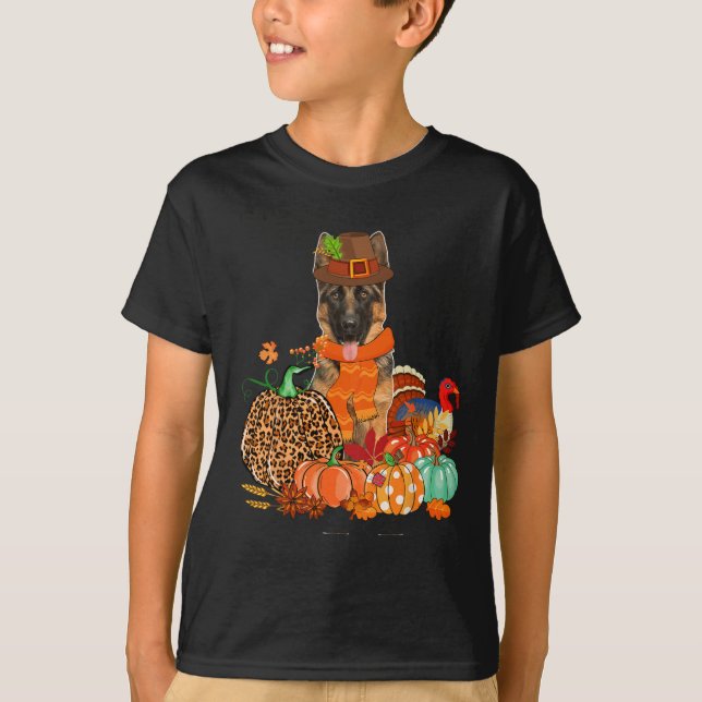 Thanksgiving German Shepherd With Turkey Fall Pump T-Shirt (Front)