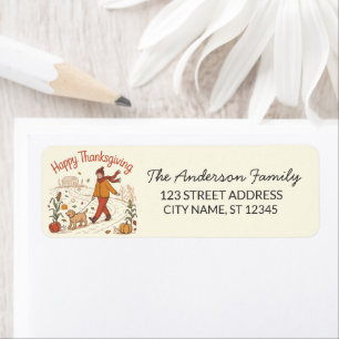 Thanksgiving Girl Dog Farm Pumpkin Return Address Label