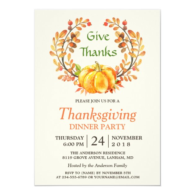 Thanksgiving Give Thanks Autumn Leaves Pumpkin Card