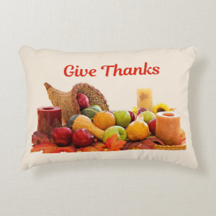 Thanksgiving 'Give Thanks' Cornucopia Accent Pillow