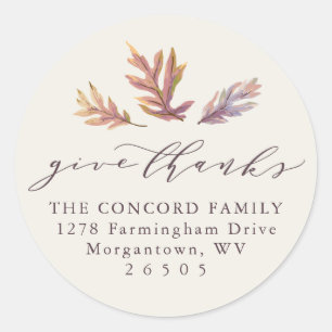 Thanksgiving give thanks fall leaves address classic round sticker