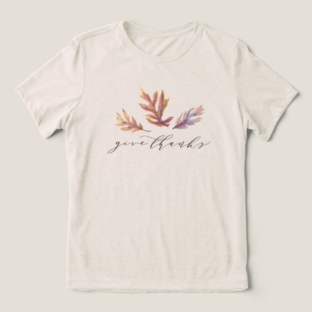 Thanksgiving give thanks fall leaves elegant Tri-Blend shirt (Design Front)