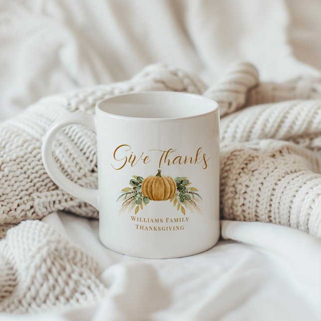 Thanksgiving Give Thanks Fall Pumpkin Coffee Mug (Creator Uploaded)