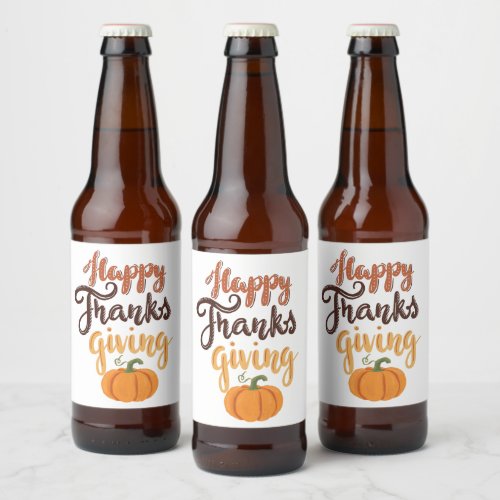 Thanksgiving Give Thanks lettering pumpkin Beer Bottle Label