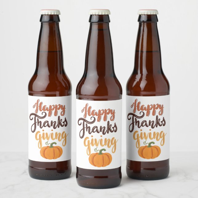 Thanksgiving Give Thanks lettering pumpkin Beer Bottle Label (Bottles)