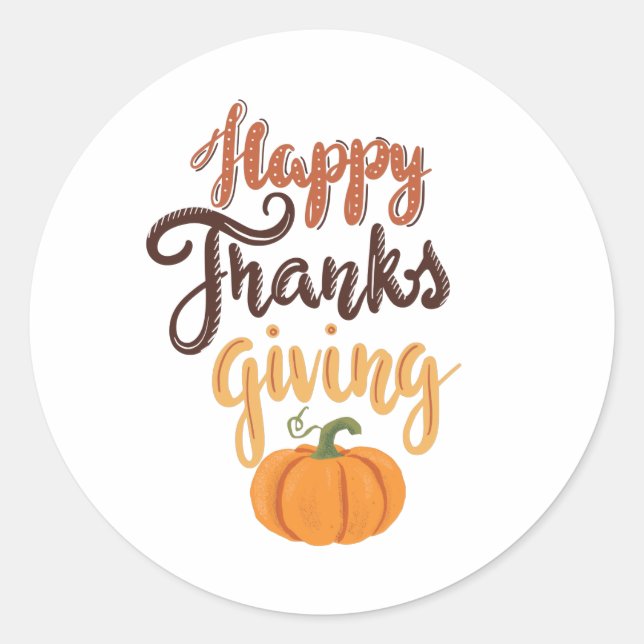 Thanksgiving Give Thanks lettering pumpkin Classic Round Sticker (Front)