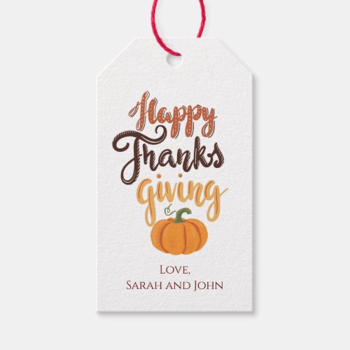 Thanksgiving Give Thanks lettering pumpkin Gift Tags