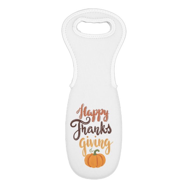 Thanksgiving Give Thanks lettering pumpkin Wine Bag (Front Flat)