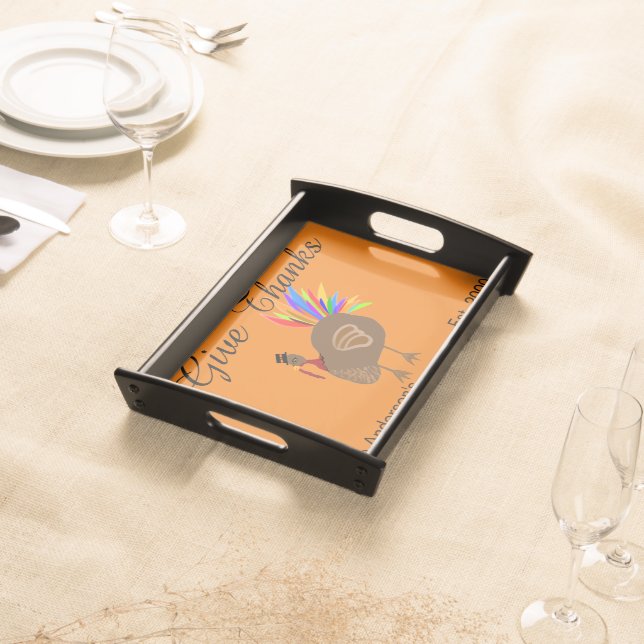 Thanksgiving Give Thanks Personalized Name Serving Tray (Front)