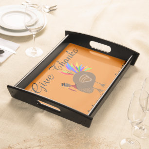 Thanksgiving Give Thanks Personalized Name Serving Tray