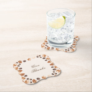 Thanksgiving Give Thanks Quote Brown Leaves Conker Paper Coaster