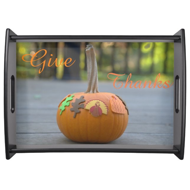 Thanksgiving Give Thanks Turkey Pumpkin Serving Tray (Front)