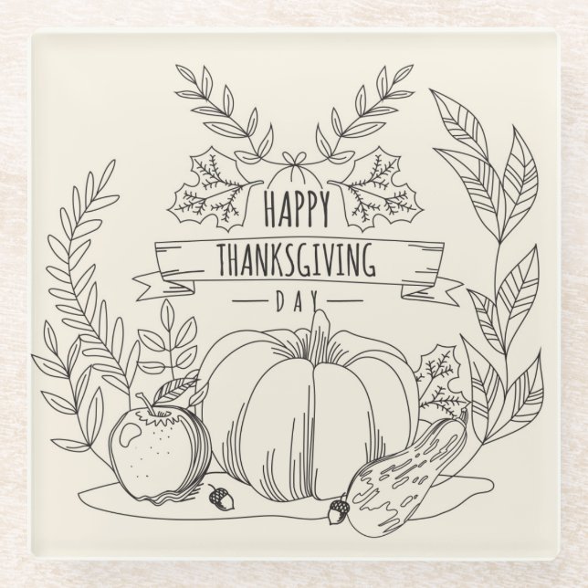 Thanksgiving Glass Coaster (Front)