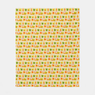 Thanksgiving Gnome and Fall Leaves on Beige Fleece Blanket
