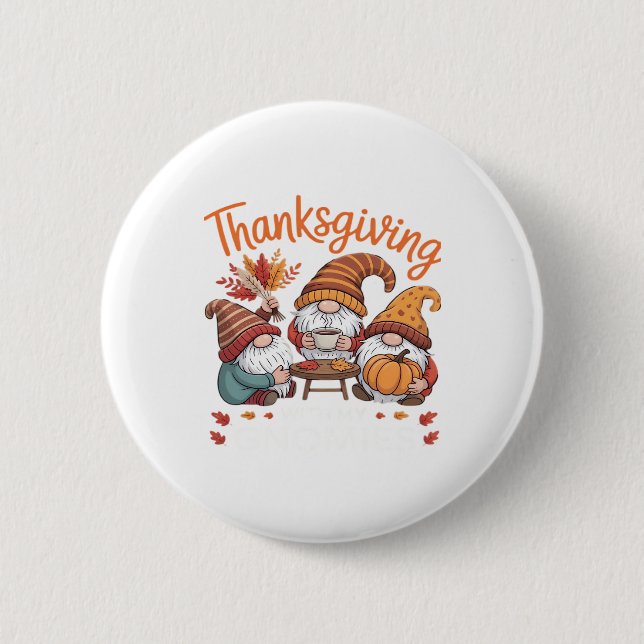 Thanksgiving Gnome Fall Leopard Turkey Essential T Button (Front)