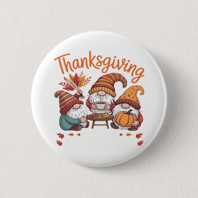 Thanksgiving Gnome Fall Leopard Turkey Essential T Button (Front)