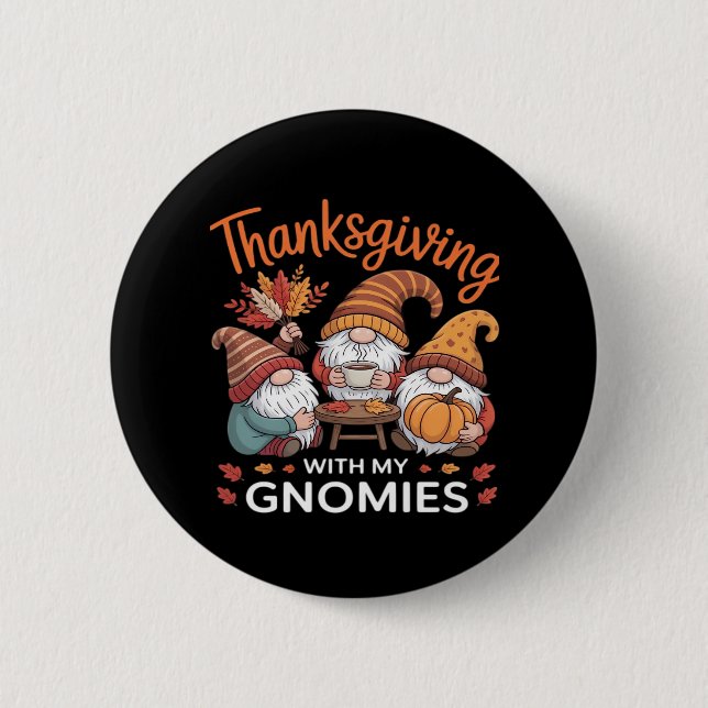 Thanksgiving Gnome Fall Leopard Turkey Essential T Button (Front)