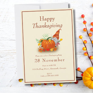 Thanksgiving Gnome Minimalist Party Invitation