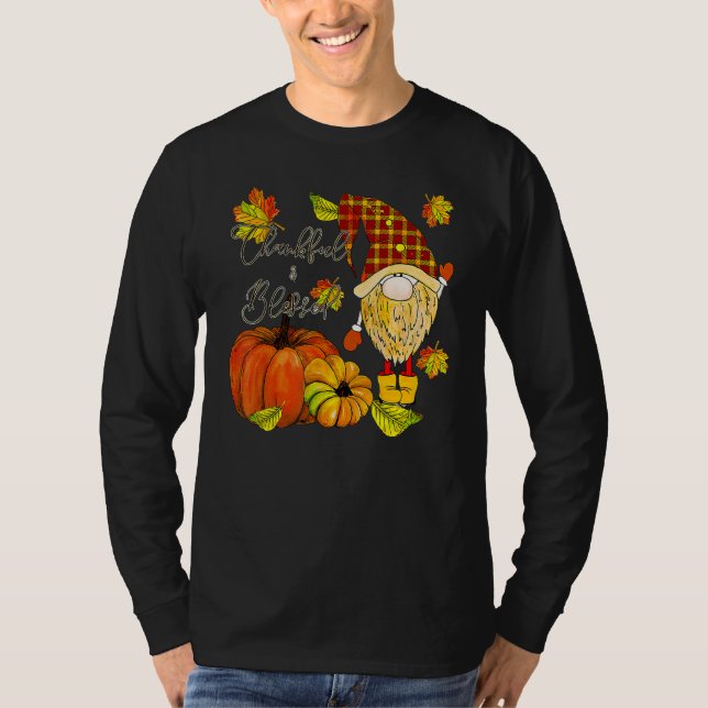 Thanksgiving Gnome Thankful & Blessed T-Shirt (Front)