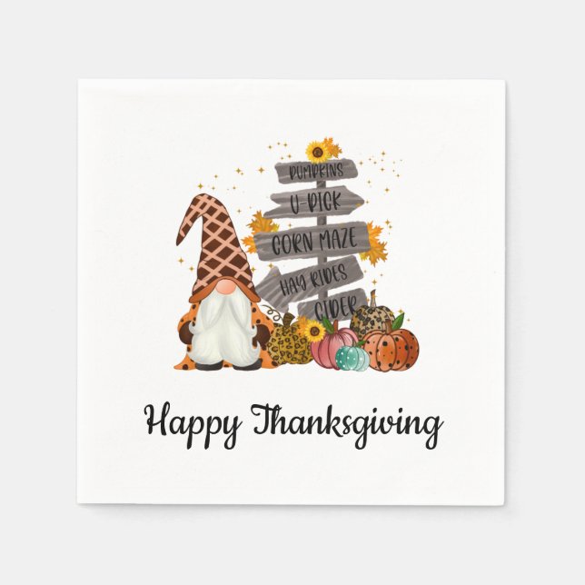 Thanksgiving Gnomes, Fall, Autumn, Pumpkins Party Napkins (Front)