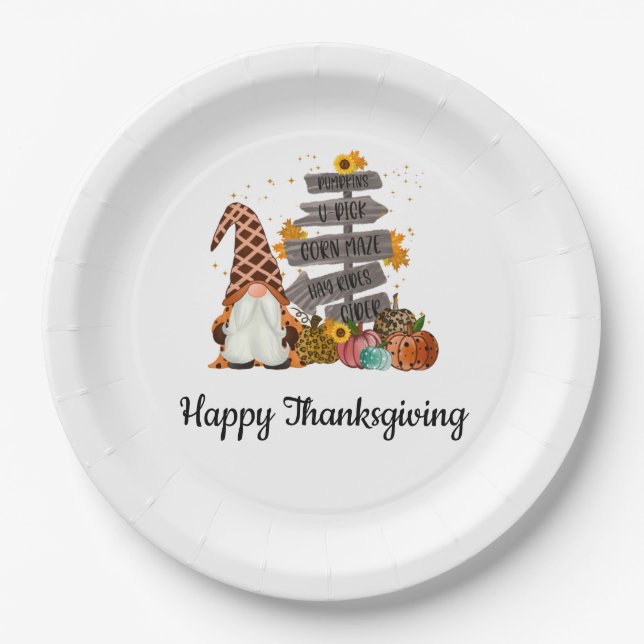 Thanksgiving Gnomes, Fall, Autumn, Pumpkins Party  Paper Plates (Front)