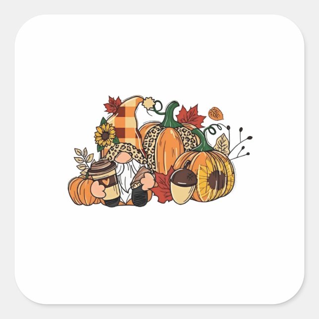 Thanksgiving Gnomes Fall Leaves Gnomes Funny Fall  Square Sticker (Front)