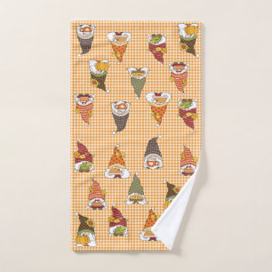 Thanksgiving Gnomes Orange Gingham Hand Towel