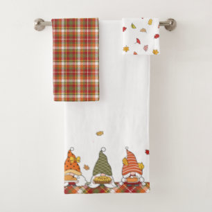 Thanksgiving Gnomes Plaid and Leaves Towel Set