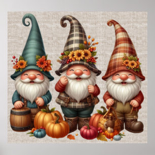 Thanksgiving Gnomes Trio Art Poster
