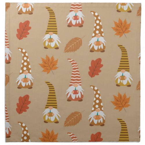 Thanksgiving Gnomes with Autumn Leaves   Cloth Napkin