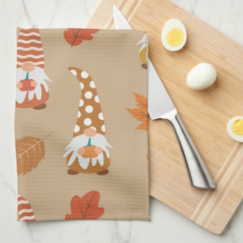 Thanksgiving Gnomes with Autumn Leaves   Kitchen Towel