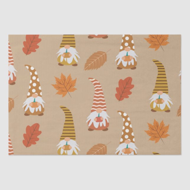 Thanksgiving Gnomes with autumn leaves    Tissue Paper (Front)