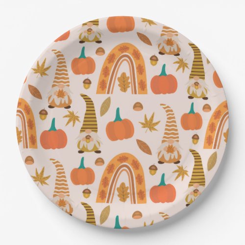 Thanksgiving Gnomes with Rainbow And Autumn Leaves Paper Plates
