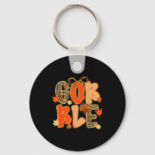 Thanksgiving Gobble Coquette Preppy Leopard Turkey Keychain
