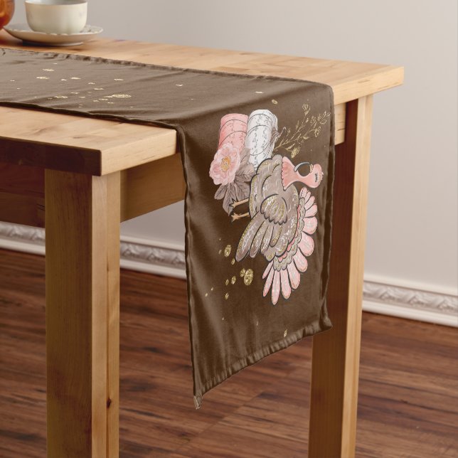 Thanksgiving Gobbler Turkey and Pumpkins Long Table Runner (In Situ)
