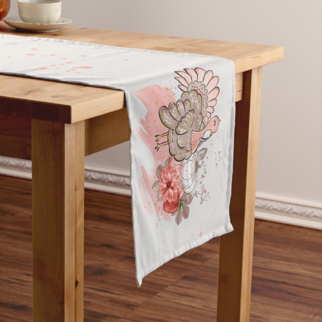 Thanksgiving Gobbler Turkey and Pumpkins Long Table Runner (In Situ)