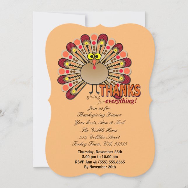 Thanksgiving goggly eyed turkey invitation (Front)