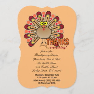 Thanksgiving goggly eyed turkey invitation